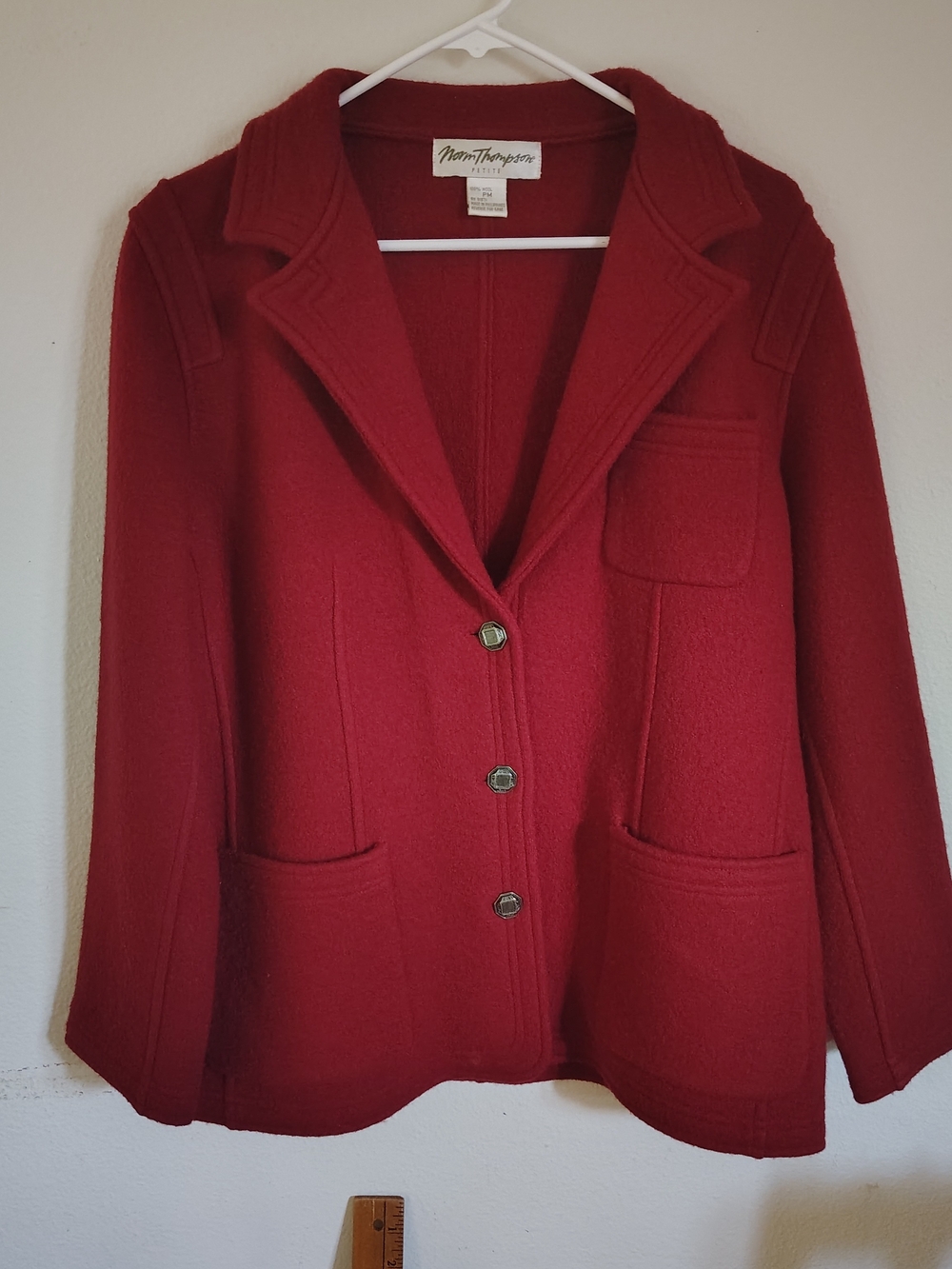 Norm Thompson Deep Red 100% Wool Blazer Jacket Size Petite M